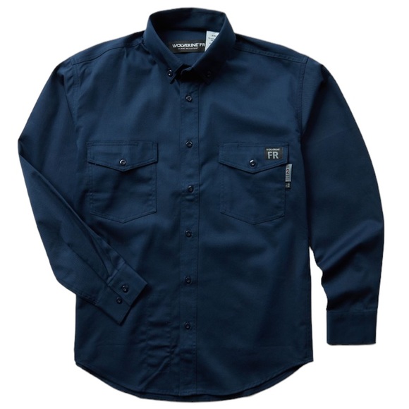 Wolverine Button Down Shirt Fire Zero Flame Resistant Twill Navy Blue Size XL - Picture 4 of 4